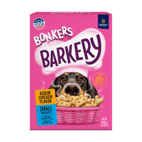 Bonkers Barkery Dog Treats Kickin' Chicken Flavor Dry Dog Biscuits For Small Breeds 24 Oz Box
