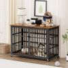 Furniture style dog crate wrought iron frame door with side openings on wheels, Rustic Brown, 43.3''W x 29.9''D x 33.5''H.