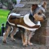 Brown and Black Faux Leather Bomber Dog Coat Harness and Leash