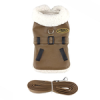 Brown and Black Faux Leather Bomber Dog Coat Harness and Leash