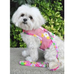 Cool Mesh Dog Harness with Leash - Pink Hawaiian Floral (Option: X-SMALL)