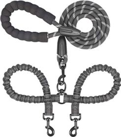 Dual Dog Leash; Double Dog Leash; 360 Swivel No Tangle Walking Leash; Shock Absorbing Bungee for Two Dogs (Color: Blue, Size: length)