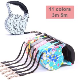 3m 5m Retractable Dog Leash 11 Colors Fashion Printed Puppy Auto Traction Rope Nylon Walking Leash for Small Dogs Cats Pet Leads (Color: color 1, Size: 5m)