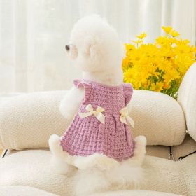 Warm and thickened dog clothes in autumn and winter; bow sweater skirt; dog sweater (Colour: Purple skirt, Size: XS (recommended weight 0.5-2 kg))