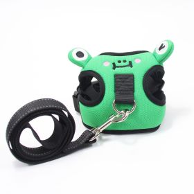 dog harness set; with leas frog leash pet mesh breathable small dog chest back retractable dog leash pet harness (Colour: Green frog+traction rope, Specification (L * W): M)