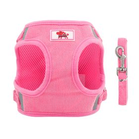 dog Harnesses and dog leash set; New dog leash corduroy breathable dog chest strap reflective pet chest strap walking dog rope set (Colour: pink, Specification (L * W): L)