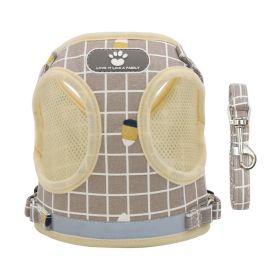 Dog Harnesses and dog leash set; New Pet Towing Rope Vest Dog Chest Strap Breathable Reflective Small Dog Towing Rope Pet Supplies (Colour: Khaki lattice, Specification (L * W): XS)