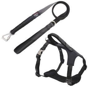 Pet Life 'Geo-prene' 2-in-1 Shock Absorbing Neoprene Padded Reflective Dog Leash and Harness (Color: Black, Size: large)