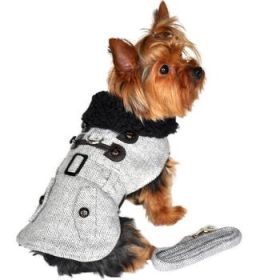Grey Herringbone Dog Coat Harness with Matching Leash (Option: X-SMALL)