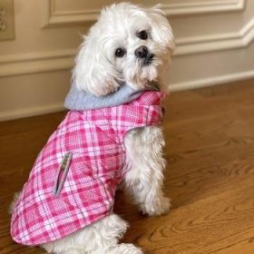 Weekender Dog Sweatshirt Hoodie - Pink and White Plaid Fabric (Option: Small)